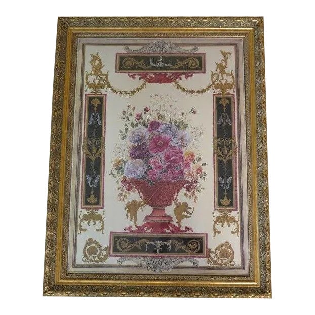 1990s Signed Flowers Print With Gold Frame For Sale