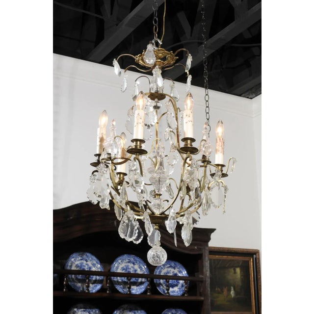 Brass French 19th Century Six-Light Crystal Chandelier with Scrolled Brass Armature For Sale - Image 8 of 12