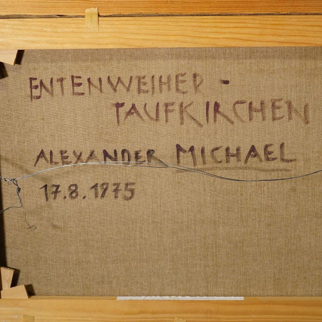 Mid 20th Century Duck Pond in Taufkirchen, 1975 – Oil Painting by Alexander Michael For Sale - Image 5 of 6