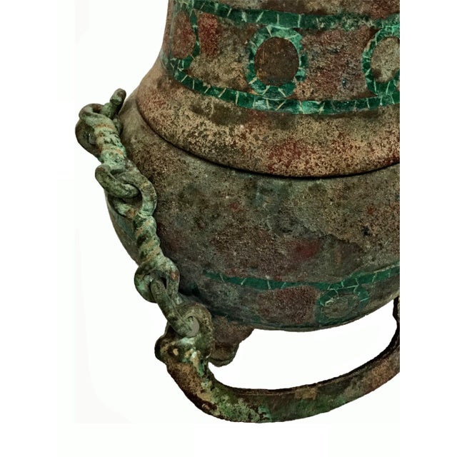 Green Antique Bronze Eastern Asia Wine Pot With Cup For Sale - Image 8 of 12