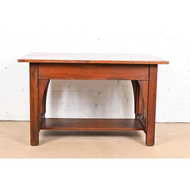 Limbert Antique Mission Oak Arts & Crafts Desk or Library Table, Circa 1910 For Sale - Image 11 of 12