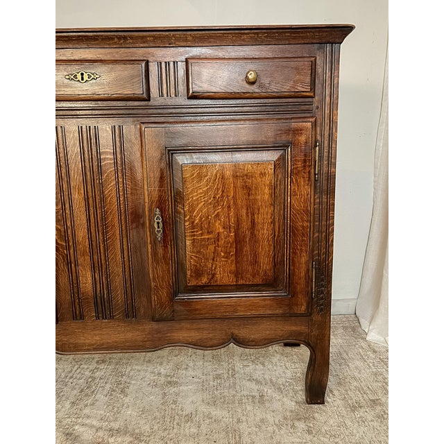 French Provincial Antique French Provincial Solid Oak Buffet With Three Drawers, Circa 1900 For Sale - Image 3 of 12