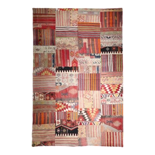 Mid 20th Century Authentic Turkish Kilim Patchwork Rug With Tribal & Geometric Designs -5' 7'' X 9' 10'' For Sale