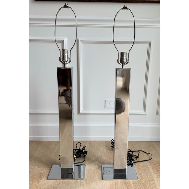 Pair of Late 1970s George Kovacs Architectural Chrome “Skyscraper” Table Lamps For Sale - Image 4 of 8