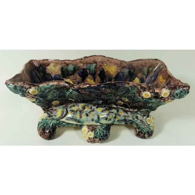 The School of Paris 19th Century Country Majolica Palissy Fish Jardiniere For Sale - Image 3 of 7