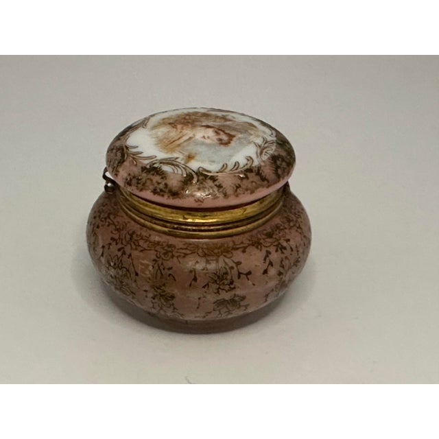 Wavecrest Nakara Opaline Dresser Box: Antique Portrait, Gold Floral For Sale - Image 6 of 10