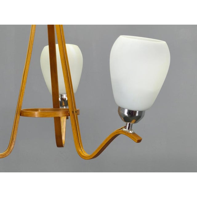 Mid-Century Czech Wood and Glass Chandeliers by Dřevo Humpolec, 1970s, Set of 2 For Sale - Image 6 of 15