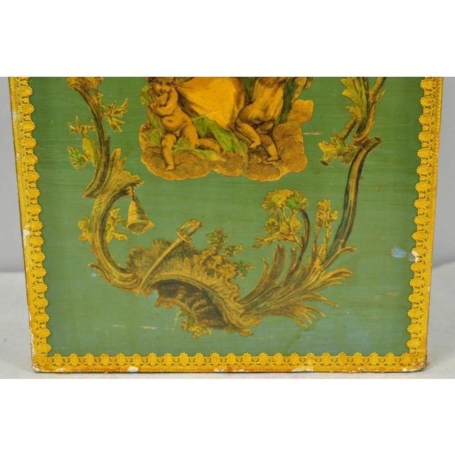 Vintage Italian Venetian Decoupage Green Gold Papier Mache Wastebasket Trash Can For Sale In Philadelphia - Image 6 of 18