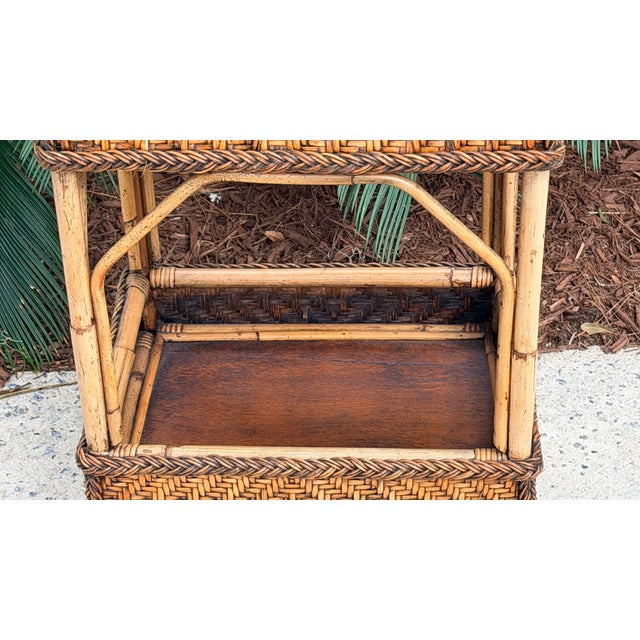 Vintage Bamboo Wicker Rattan 2-Tier Table Stand Occasional Table For Sale - Image 12 of 12