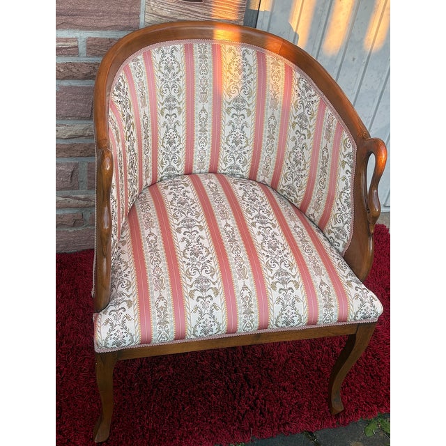 Charles X Style Wooden Armchair with Fabric Upholstery, 1960s, in Very Good conditions. Designed 1960 to 1969 I have...