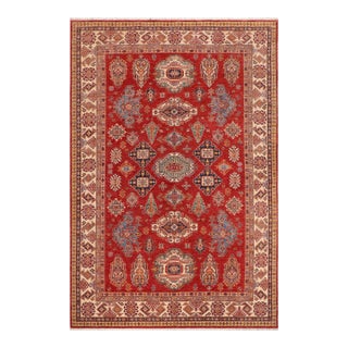 1990s Bohemian Kazak Red/Ivory Wool Rug - 8'10'' X 12'7'' For Sale