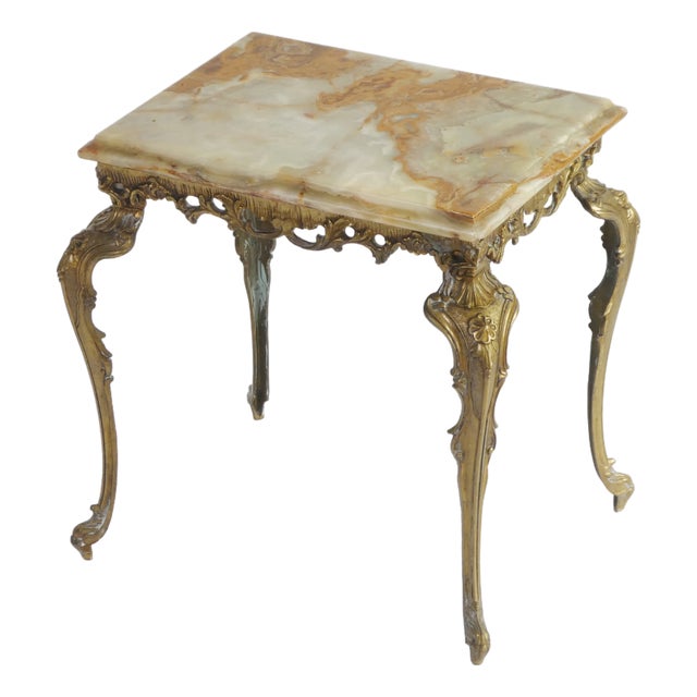 Small Vintage Hollywood Regency Rectangular Onyx Side Table with Brass, 1950s For Sale