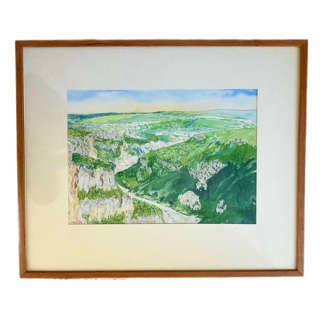 Detailed and well executed watercolor painting of France’s Gorges de l’Ardèche, painted on Arches paper. Signed HT Baylis....