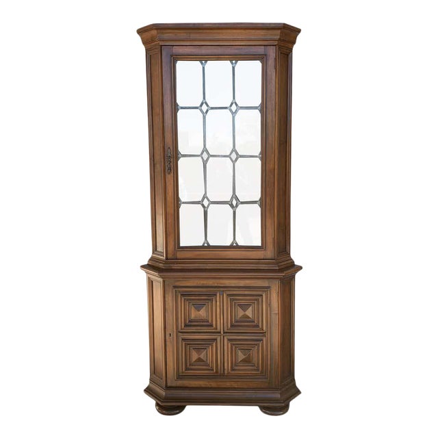 20th Century Spanish Colonial Corner Vitrine With Lead Solders in Glass For Sale