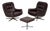 Swivel Lounge Chairs with Ottoman in Leather, 1970s, Set of 3 For Sale