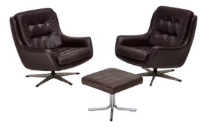 Swivel Lounge Chairs with Ottoman in Leather, 1970s, Set of 3