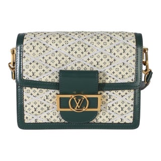 Green Quilted Denim Printed Monogram Mini Dauphine For Sale