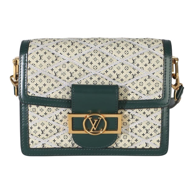 Green Quilted Denim Printed Monogram Mini Dauphine For Sale