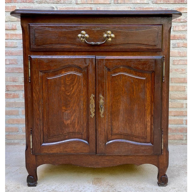 Mid-Century French Walnut Side Table with One Drawer and Double Door, 1950s For Sale - Image 16 of 18
