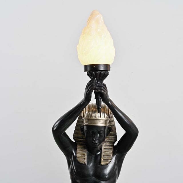 Black Egyptian Bronze Torch Lamp Holders from Maison Jansen, 1970, Set of 2 For Sale - Image 8 of 13