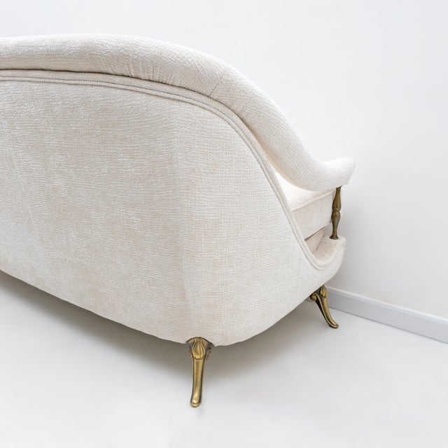 Mid-Century French Art Deco Style Sofa with Brass Details, 1950s For Sale - Image 6 of 10