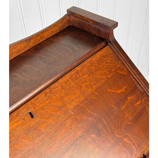 Antique Arts & Crafts Quartersawn Oak Drop Front Secretary Desk For Sale - Image 10 of 15