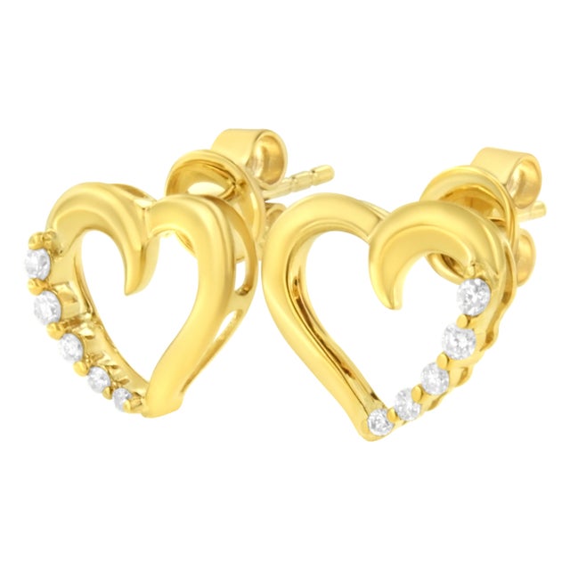 Haus of Brilliance 14K Yellow Gold 1/8 Cttw Diamond Journey Heart Hoop Earrings (K-L Color, I1-I2 Clarity) For Sale - Image 4 of 6