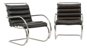 Mid Century Mr Black Leather Arm Chairs by Mies Van Der Rohe for Knoll