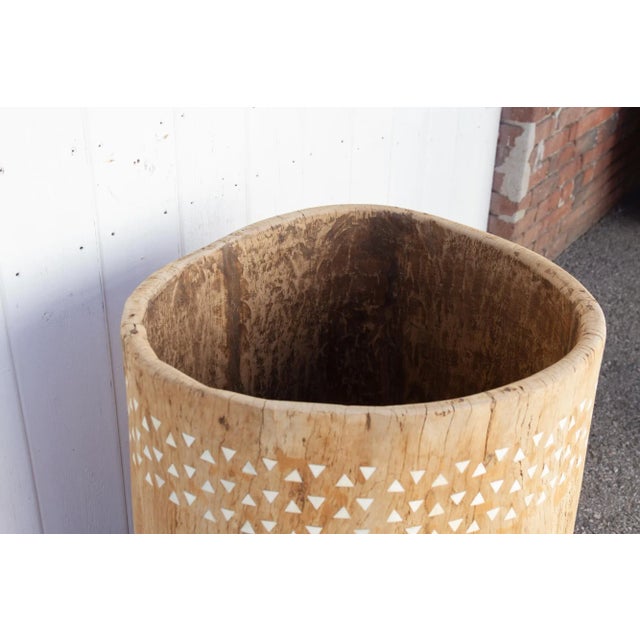 Oversize Bleached Wood Inlaid Planter For Sale - Image 4 of 12