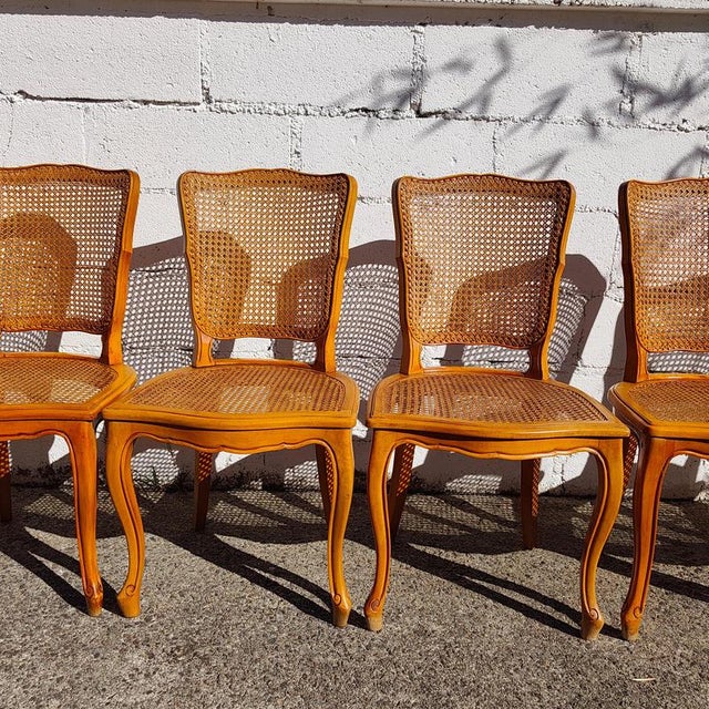 French Provincial Louis XV Style Cane and Cherrywood Dining Chairs, Set of 6 For Sale - Image 4 of 18