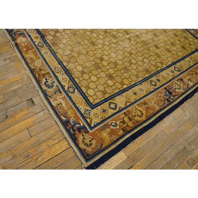 Camel Incredible Small Hexagonal Camel Background With Floral Border Antique Chinese Ningxia Rug For Sale - Image 8 of 9