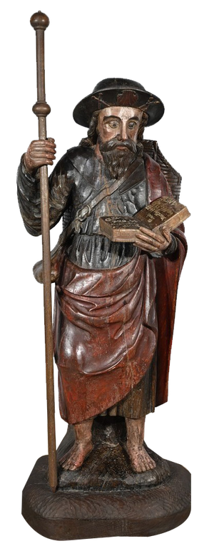 Saint James, 18th Century, Large Polychrome Oak Carving
