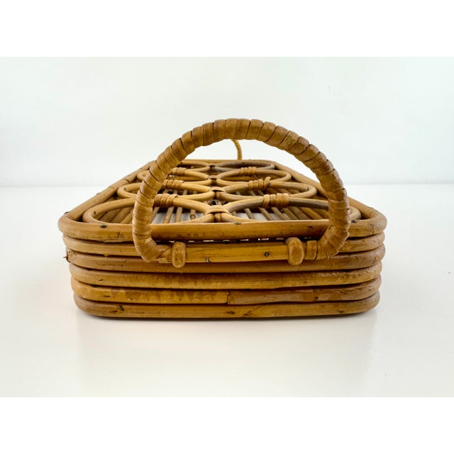 1960s Mid-Century Modern Rattan Drink Caddy With Wine Bottle Rack For Sale - Image 11 of 12