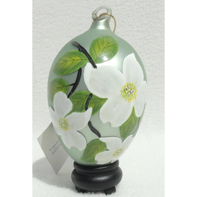 2000 - 2009 Sacred Season Mouth Blown Hand Painted Floral Glass Christmas Tree Ornament For Sale - Image 5 of 7