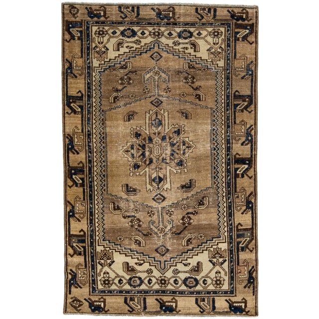 Mid 20th Century Vintage Persian Distressed Brown Handmade Medallion Wool Rug For Sale - Image 10 of 10