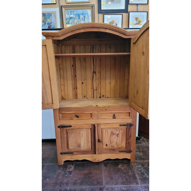 Farmhouse Rustic Solid Pine Armoire Hutch Storage Cabinet For Sale - Image 3 of 12