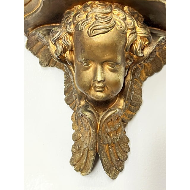 Pair of Vintage Gilded Plaster Winged Cherub Wall Sconce Shelves For Sale In Atlanta - Image 6 of 12