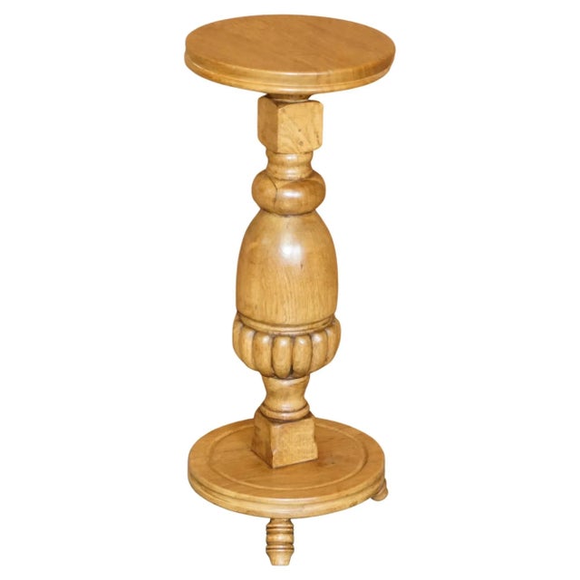 Vintage English Light Oak Pedestal Jardiner For Sale - Image 10 of 10