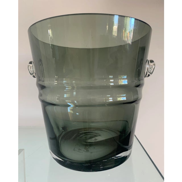 Mid-Century Modern 1970s Smokey Glass Ice Bucket Wine Cooler For Sale - Image 3 of 4