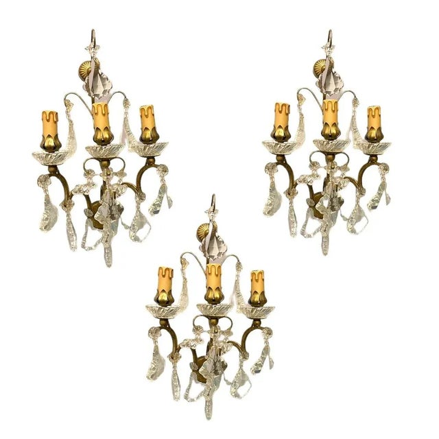 Large Crystal Sconces, 1960s, Set of 3 For Sale - Image 10 of 10