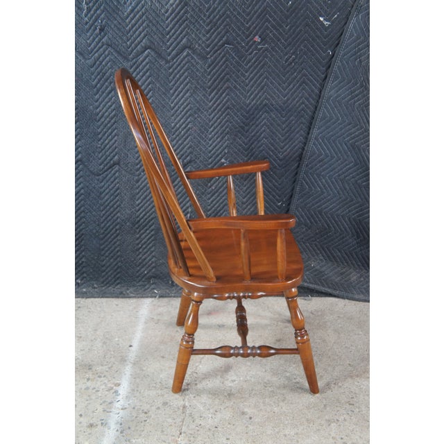 Late 20th Century 2 Amish Oak High Spindle Bow Back Windsor Dining Armchairs For Sale - Image 11 of 13