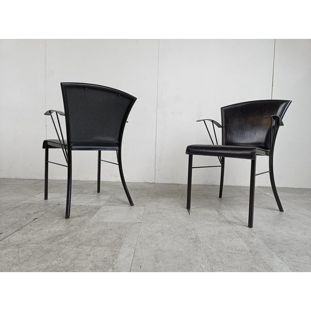 Vintage Black Leather Dining Chairs attributed to Arrben, 1980s, Set of 4 For Sale - Image 9 of 14