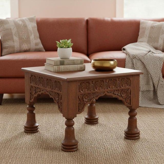 Dimensions: 24" W x 24" D x 18" H Vintage, hand carved carving panels have been thoughtfully designed and repurposed to...