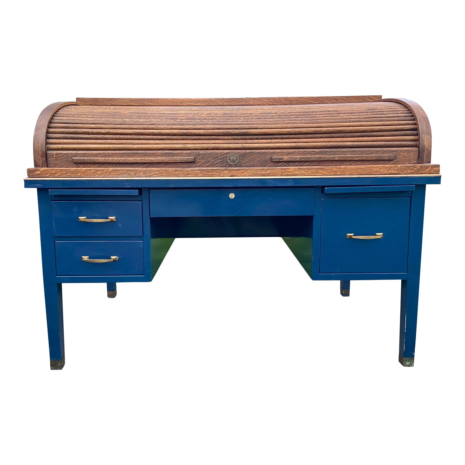 1920s Antique Tiger Oak Roll Top Metal Desk Chairish