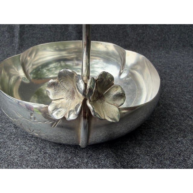 Small, charming antique silver plate etched botanical bon bon dish. Quadruple plate. Etched branch and leaf design along...