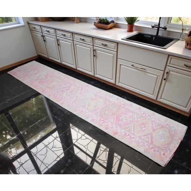 1960s Hand Knotted Muted Colors Runner Rug Oushak Design Low Pile Hallway Decor - 2′7″ X 13′7″ For Sale - Image 5 of 13