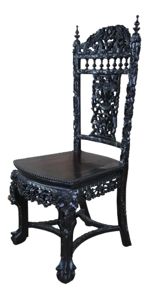 Antique Chinese Ebonized Rosewood High Relief Ball & Claw Scholars Side Chair