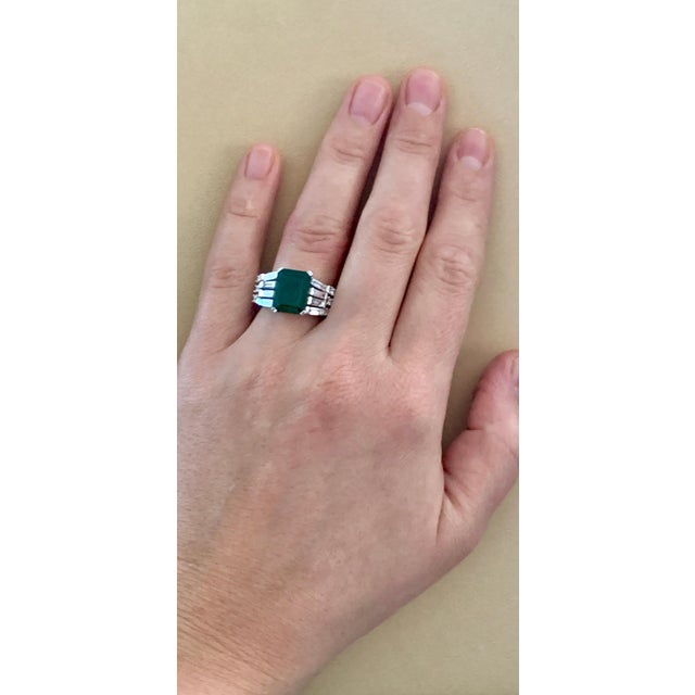 5.5 Carat Emerald Cut Emerald and Diamond Ring 18 Karat Gold Ring For Sale - Image 13 of 18