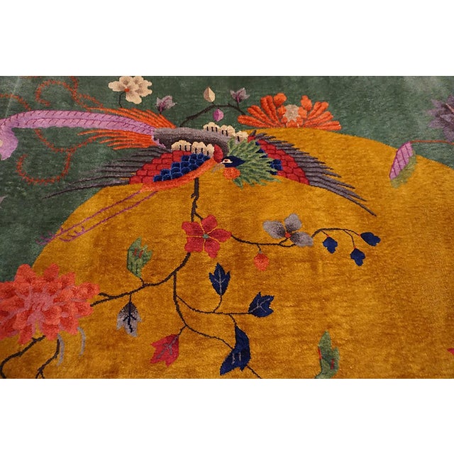 Early 20th Century 1920s Orange Floral Modern Antique Chinese Art Deco Carpet 9' X 11' 6" Handknotted Wool Rug For Sale - Image 5 of 9