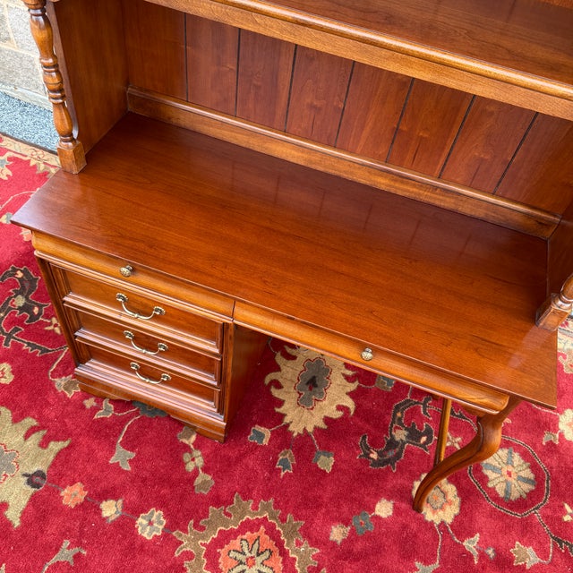 Vintage Lexington French Country / Louis Philippe Cherry 5 Drawer Writing Desk With Bookcase Top For Sale - Image 9 of 18